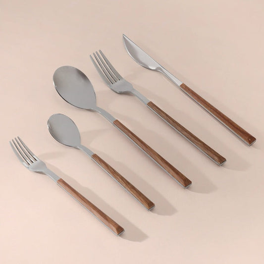 Wood and Steel Cutlery Set | Set of 5