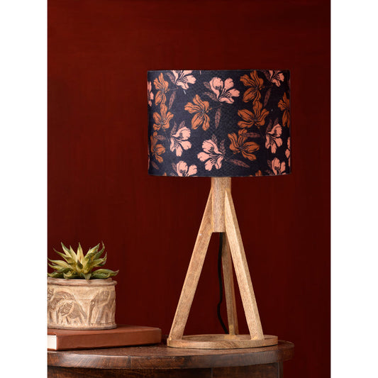 Black Flower Trio Wooden Lamp