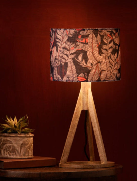 Blue Leaves Trio Wooden Lamp