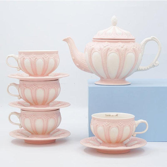 Vintage Tea Pot with 4 cups & saucers Set | Multiple Colors