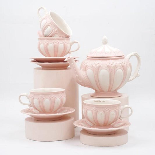 Vintage Tea Pot with 4 cups & saucers Set | Multiple Colors