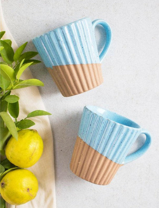 Blue Striped Coffee Mugs  | Set of 2