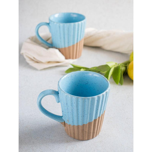 Blue Striped Coffee Mugs  | Set of 2