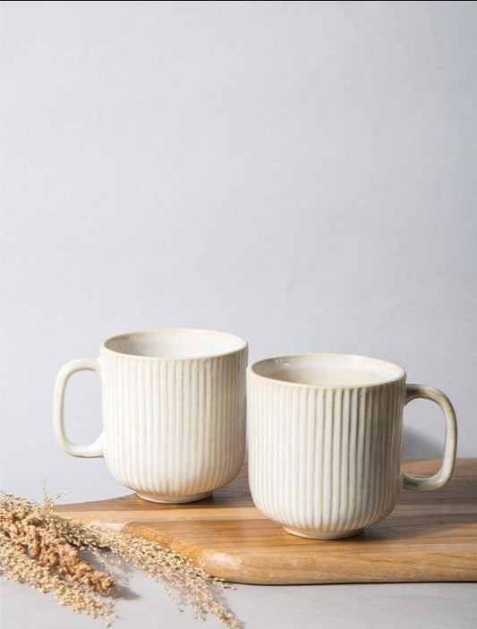 Striped Ivory Coffee Mugs | Set of 2