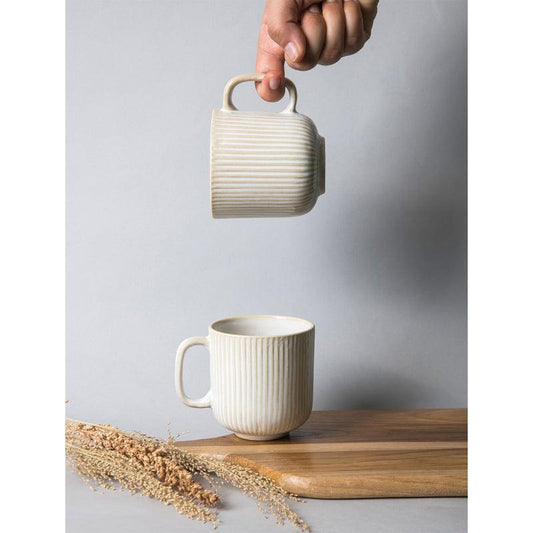 Striped Ivory Coffee Mugs | Set of 2