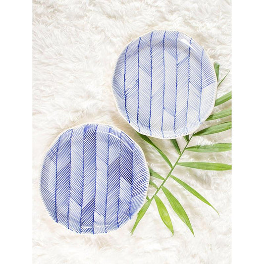 Blue & White Striped Plates | Set of 2