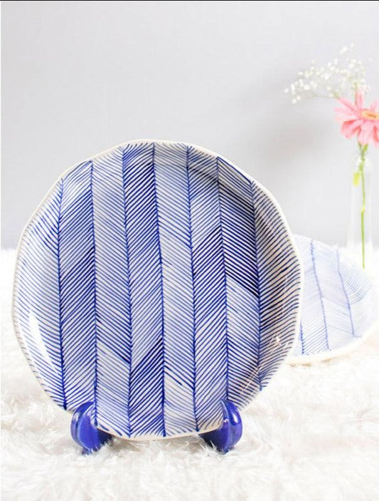 Blue & White Striped Plates | Set of 2