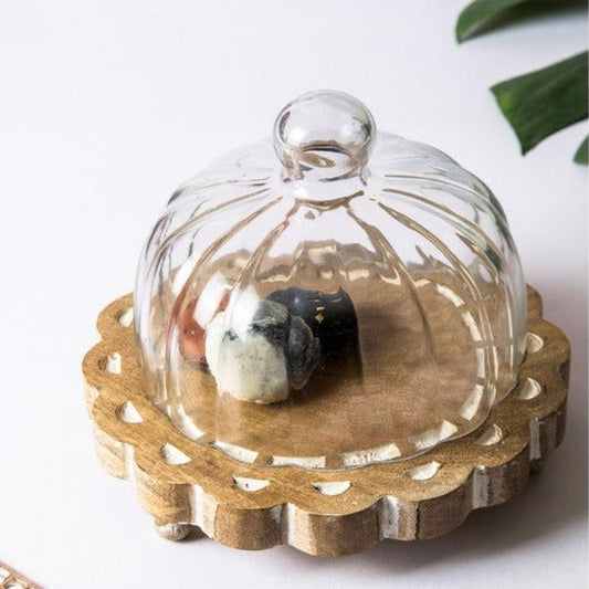 Aster Glass Cloche with Wooden Base