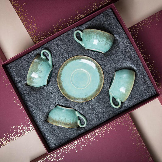 Pastel Green Cups & Saucers Gift Box | Set of 4