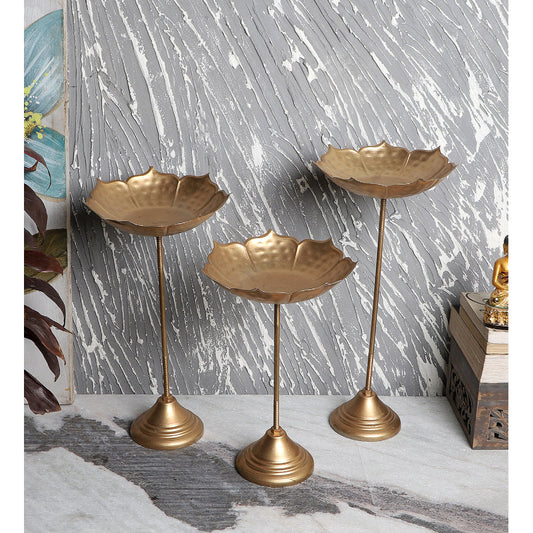Gold Metal Detachbale Suflower Urli with Stand | Set of 3