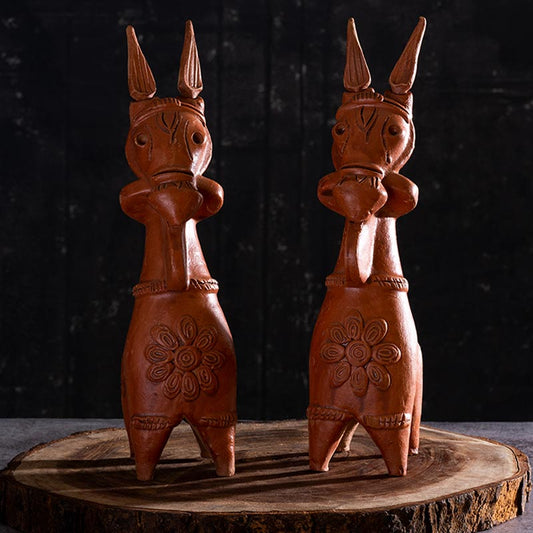 The Muded Horse Terracotta Showpieces | Set of 2