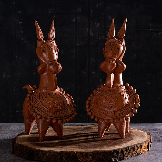 The Peaceful Horse Terracotta Showpieces | Set of 2