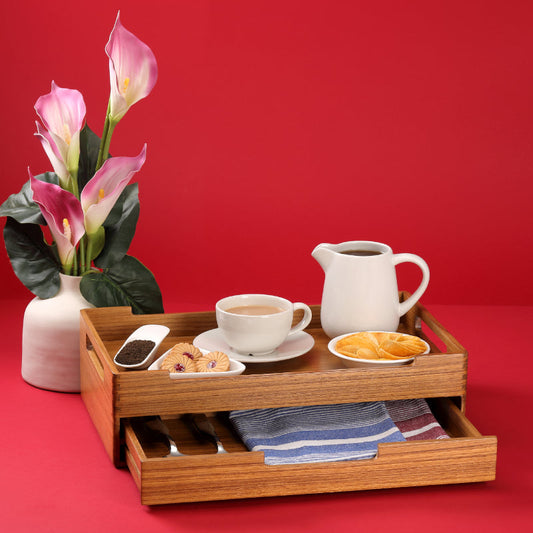 Serving Tray with Multi Utility Drawer