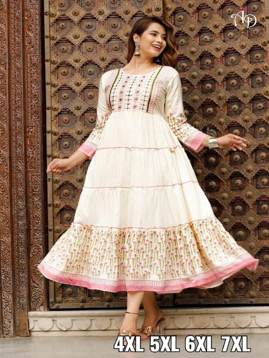 Women's Traditional Cotton Kurti Ethnic Long Gown Kurta Western Dress AD