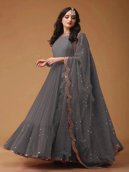 Grey Color Georgette, Embroidery Work Salwar Kameez With Dupatta