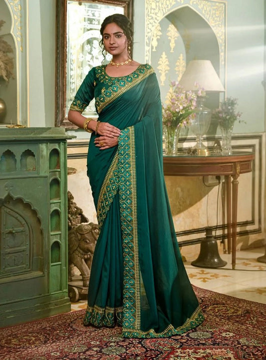 Rama Vichitra Silk Lace Work Saree