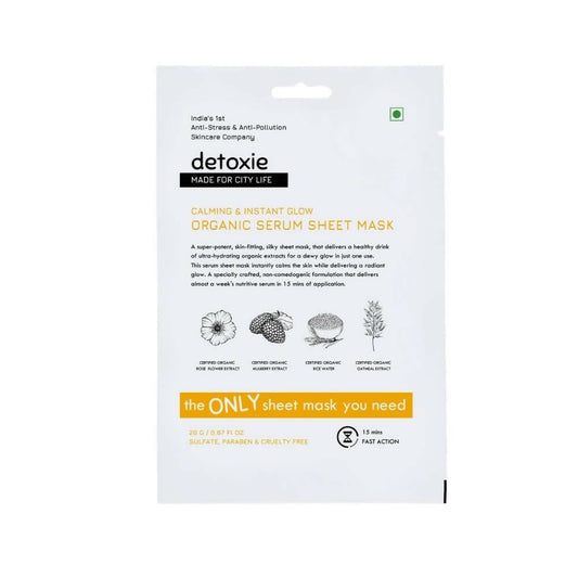 Detoxie Calming & Instant Glow Organic Serum Sheet Mask - 20 gms
