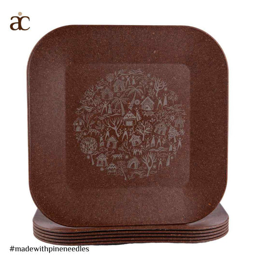 Brown Patio Plate Modern Art | Set of 4