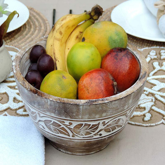 Rustic  Wooden Bowl Leaf with White Wash | Multiple Colors