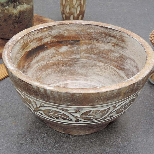 Rustic  Wooden Bowl Leaf with White Wash | Multiple Colors