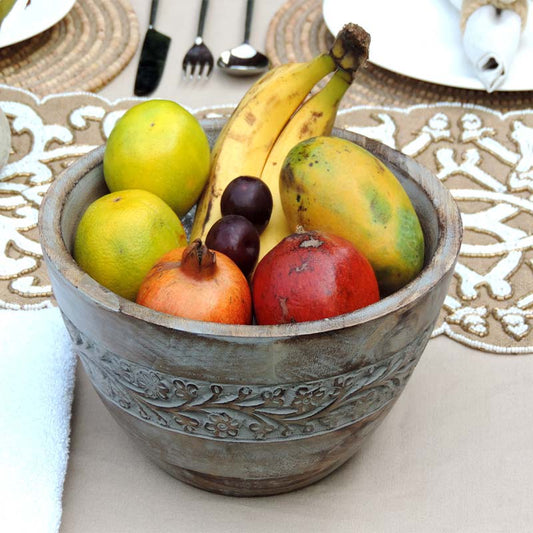 Rustic Grey Bowl Flower with White wash