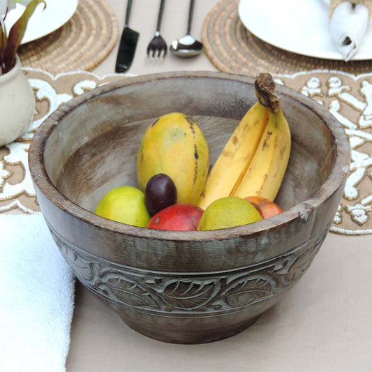 Wooden Sculpted Bowl Leaf with White Wash | Multiple Colors