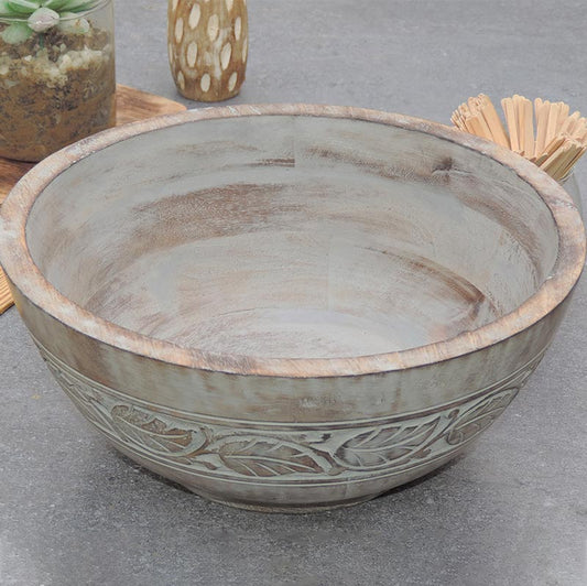 Wooden Sculpted Bowl Leaf with White Wash | Multiple Colors