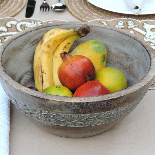 Rustic  Wooden Bowl Flower with White Wash | Multiple Colors