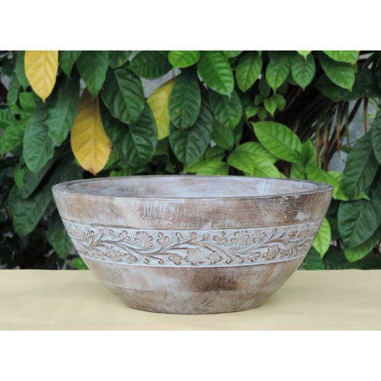 Rustic  Wooden Bowl Flower with White Wash | Multiple Colors