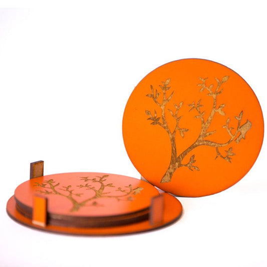 Decorative Tree Engraved Round Coasters