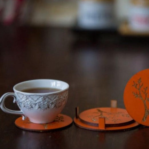 Decorative Tree Engraved Round Coasters