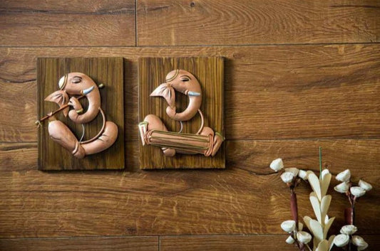 Decorative Ganesha Musician With Dholak and Bansuri Artifact
