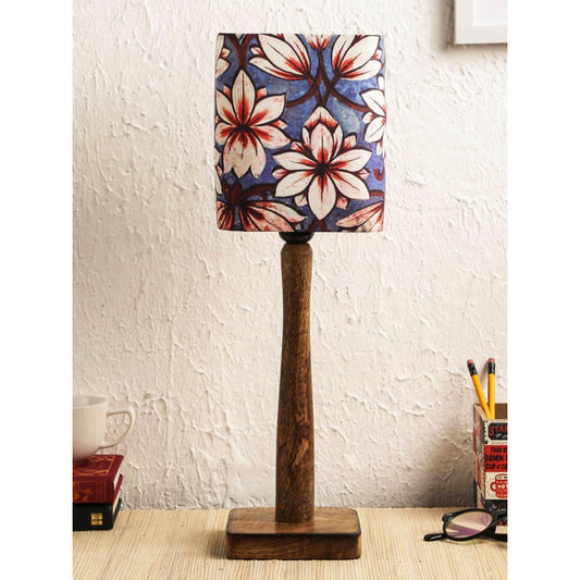 Blue Flowers Wooden Lamp