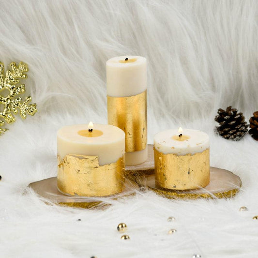 Joy White Gold Pillar Candles Cinnamon Roll Scented | Set of 3