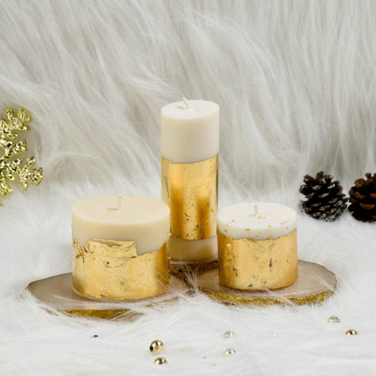 Joy White Gold Pillar Candles Cinnamon Roll Scented | Set of 3