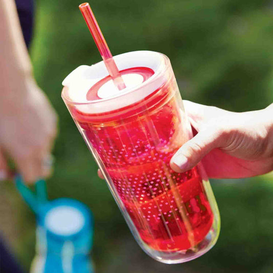 Red Plastic Travel Tumbler with Straw