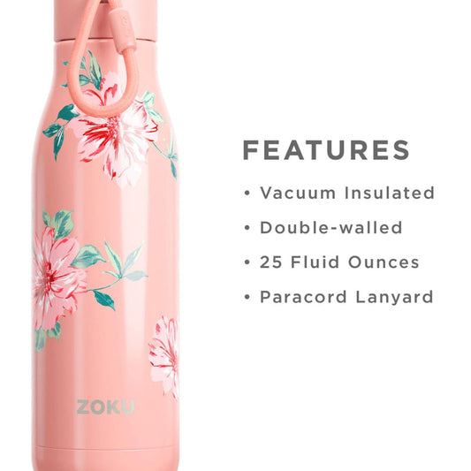 Stainless Steel Vaccum Insulated Pink Rose Petal Water Bottle | 750ml