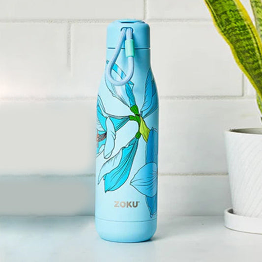 Stainless Steel Vaccum Insulated Blue Sky Lily Floral Water Bottle | 750ml