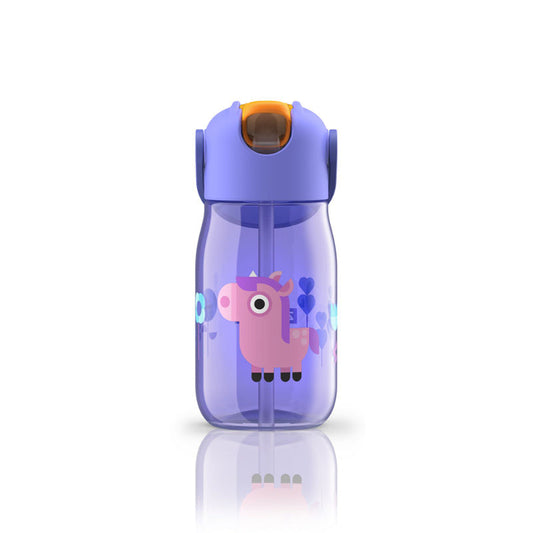 Purple Kids Flip Straw Bottle with Straw & Carrying Cord | 415ml