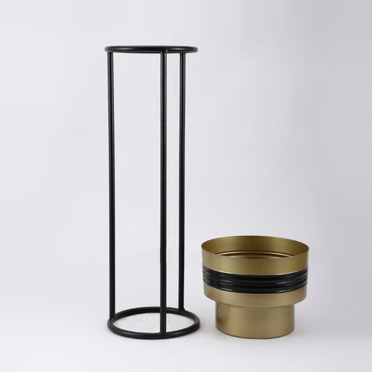 Metal Gold Black Planter With Stand| Small, Medium