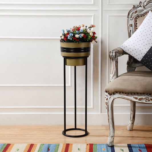 Metal Gold Black Planter With Stand| Small, Medium