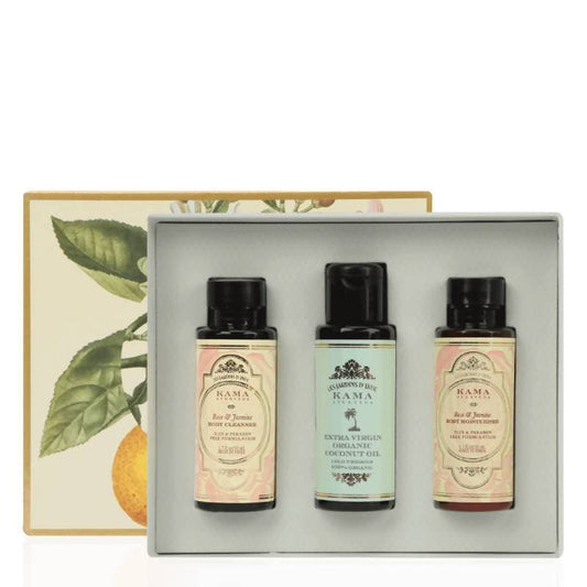 Kama Ayurveda Natural Skincare Gift Set – Coconut Oil, Cleanser & Moisturiser (3-in-1 Kit)