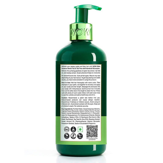 Wow Skin Science Green Tea & Tea Tree Anti-Dandruff Shampoo - 300 ml