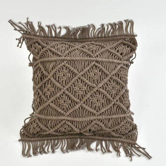 Macrame Cushion Cover With Fringes | Multiple Colors | 16x16 inches