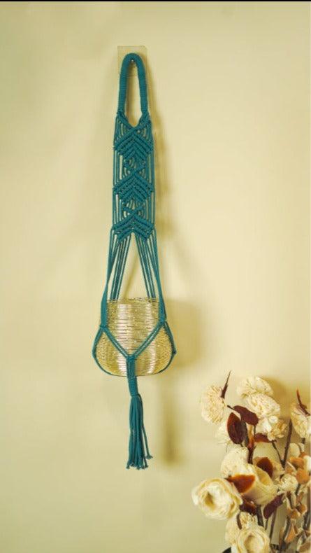 Blue Macrame Plant Hanger