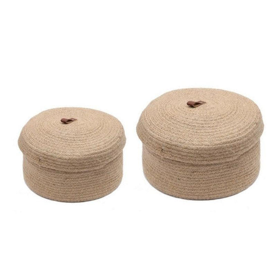 Jute Round Storage Basket With Lid | Set of 2