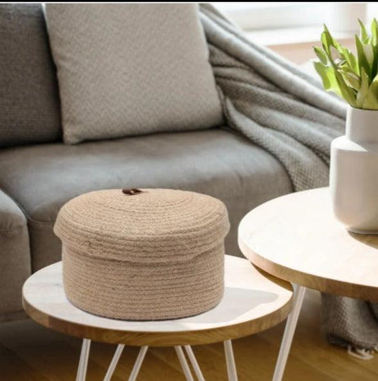 Jute Round Storage Basket With Lid | Set of 2