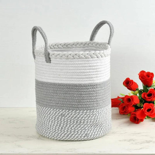 Cotton Storage Basket With Top Criss Cross Pattern