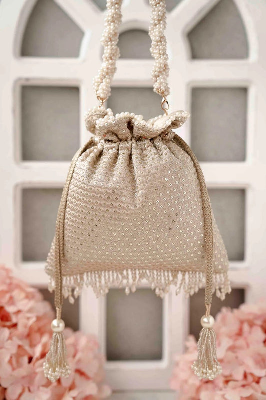 Drawstrings Pearl Handle Indian Pakistani Bridal Purse Women Potli Wedding Bag AAP-11