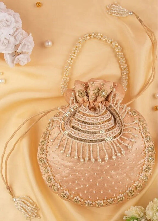 Rose Gold Hand Potli Purse Indian Handbag Engagement Gifts Bridal Potli Bag Designer Bridesmaid Gifts KFP-9